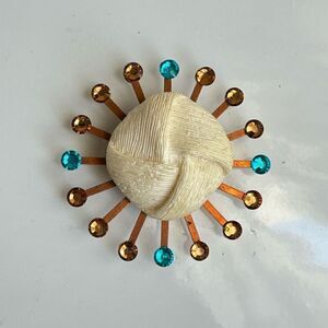 Vintage Upcycled Atomic Starburst Refrigerator Magnet Buttons Rhinestones Cream